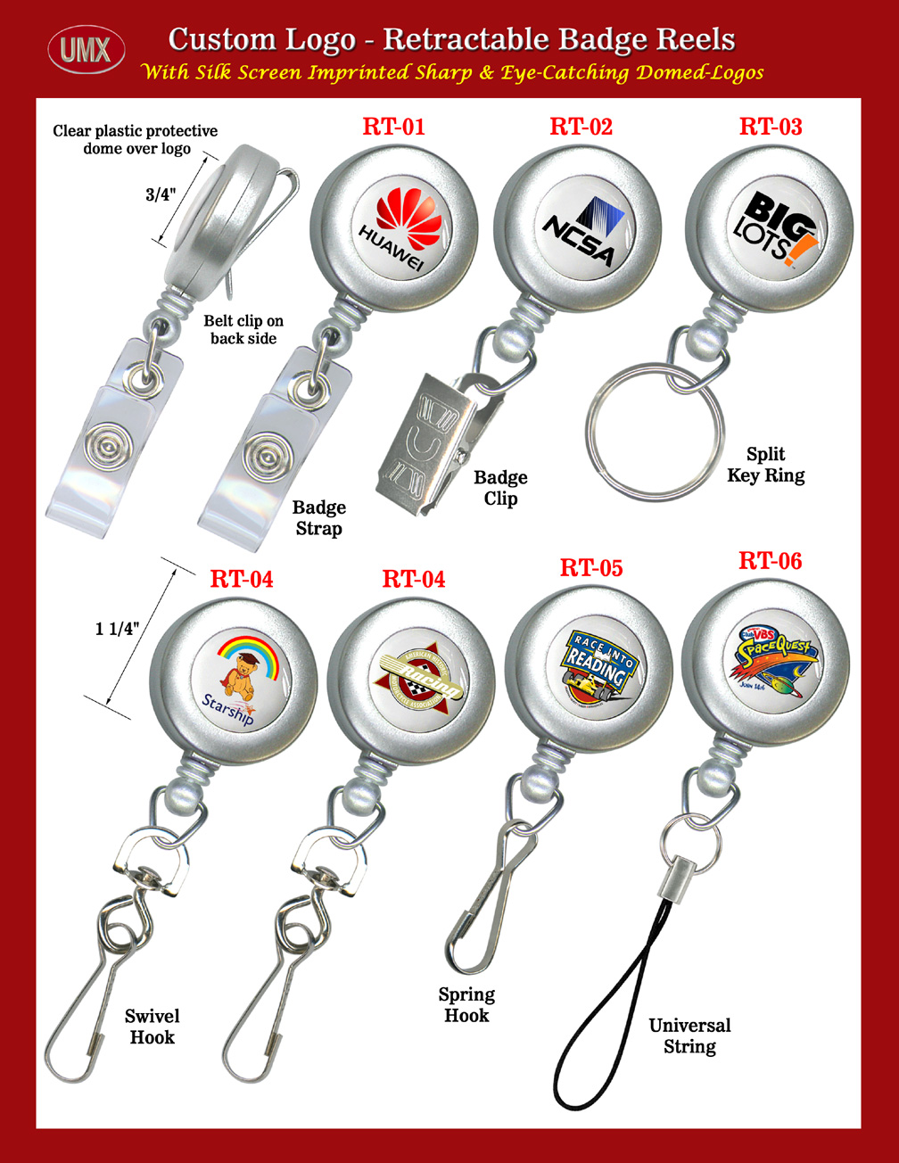 UMX Metallic Silver Color Custom Retractable Badges